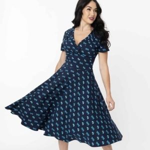 Dolores Swing Dress in Blue Dragonflies